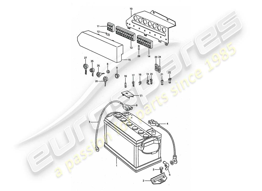porsche 1976 (911 turbo) batterie - plaque schéma des pièces
