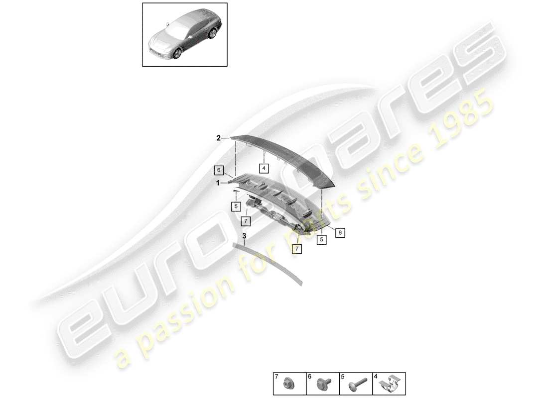 porsche 2017 (panamera 971-1) spoiler arrière schéma des pièces