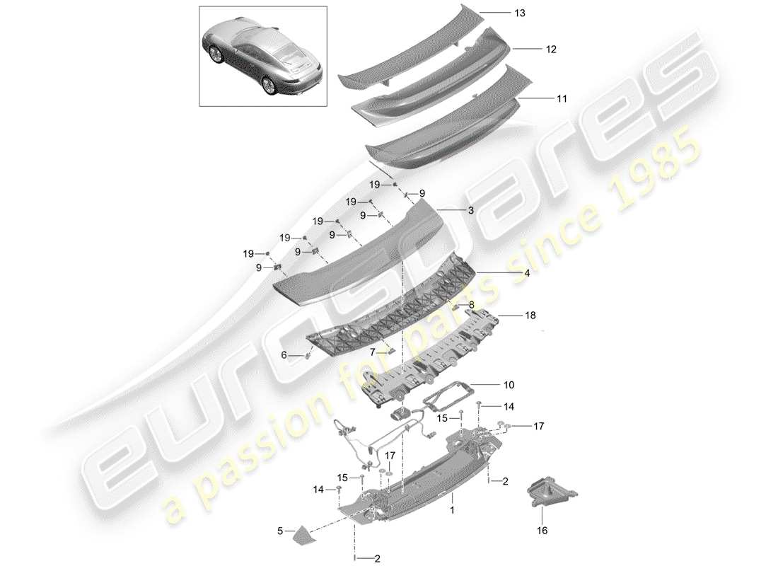 porsche 2012 (991-1) aileron arrière schéma des pièces