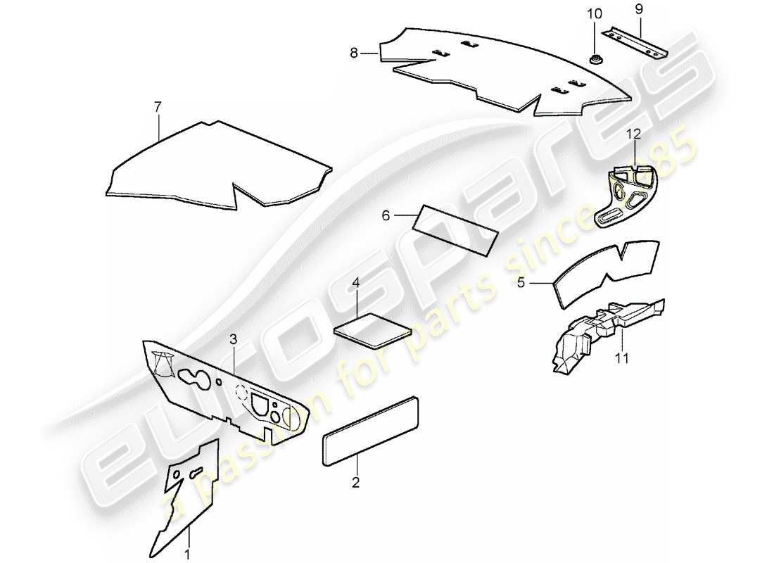 porsche 2001 (996 turbo / gt2) carrosserie - insonorisation 1 schéma des pièces