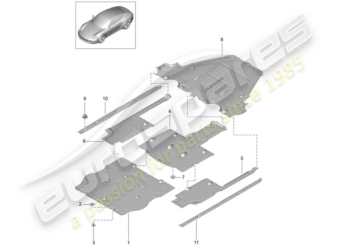 porsche 2012 (991-1) doublure de sous-caisse schéma des pièces