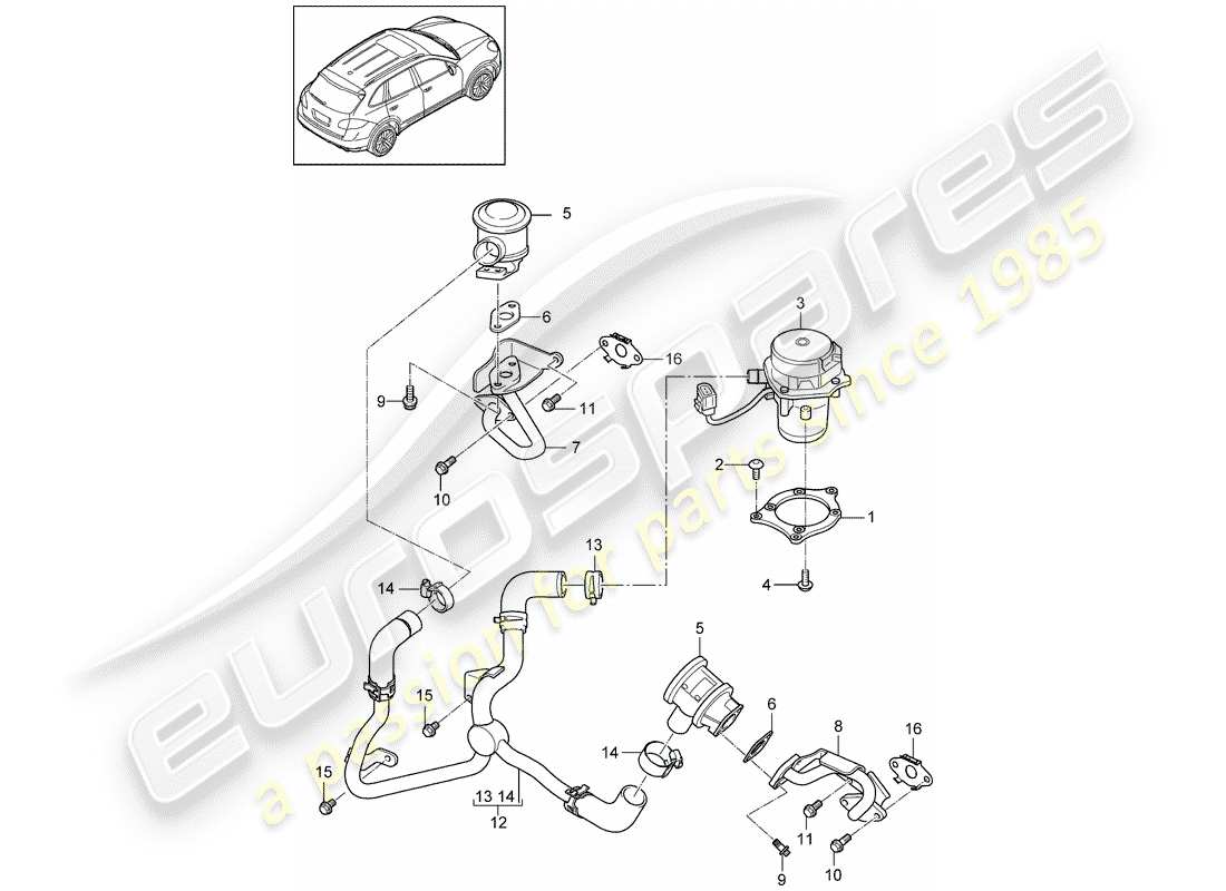 porsche 2011 (cayenne e2 92a) pompe à air secondaire schéma des pièces
