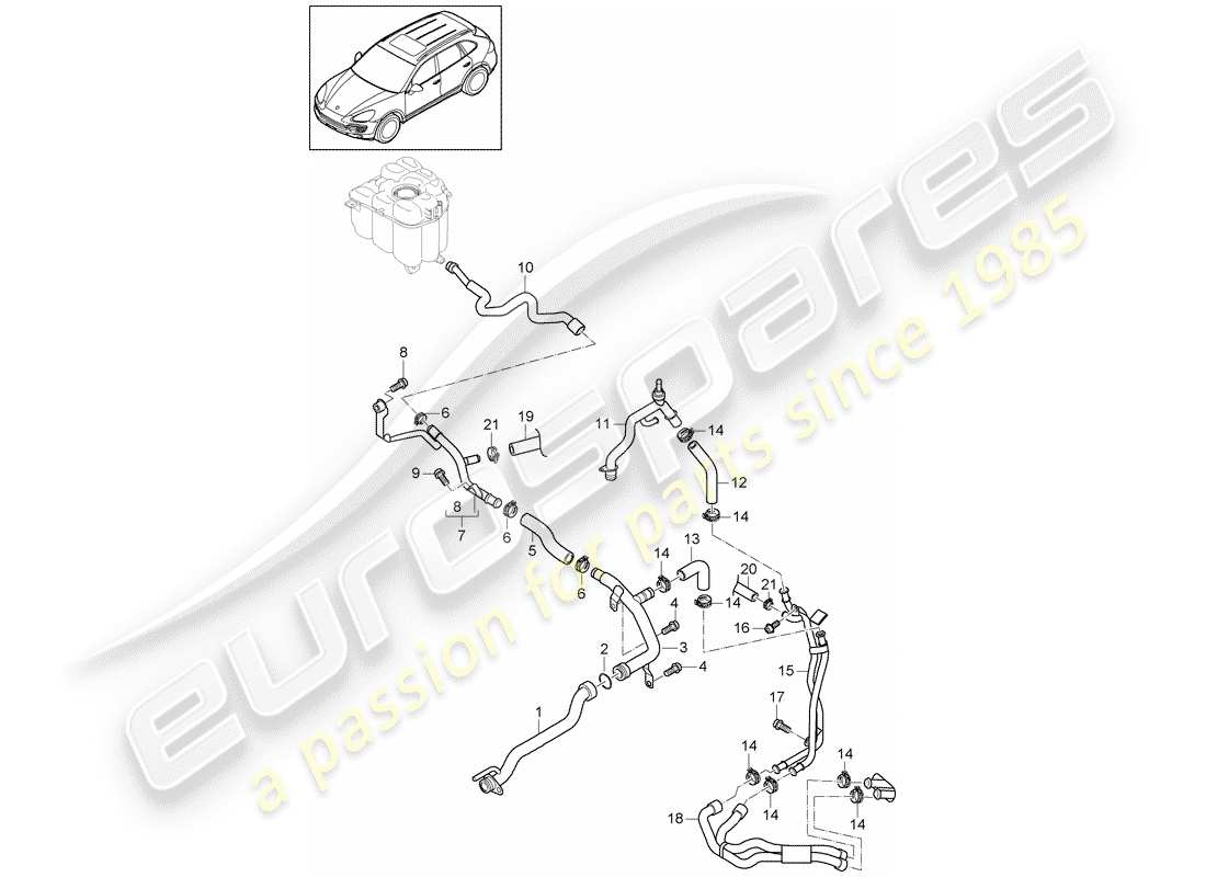 porsche 2011 (cayenne e2 92a) eau froide schéma des pièces