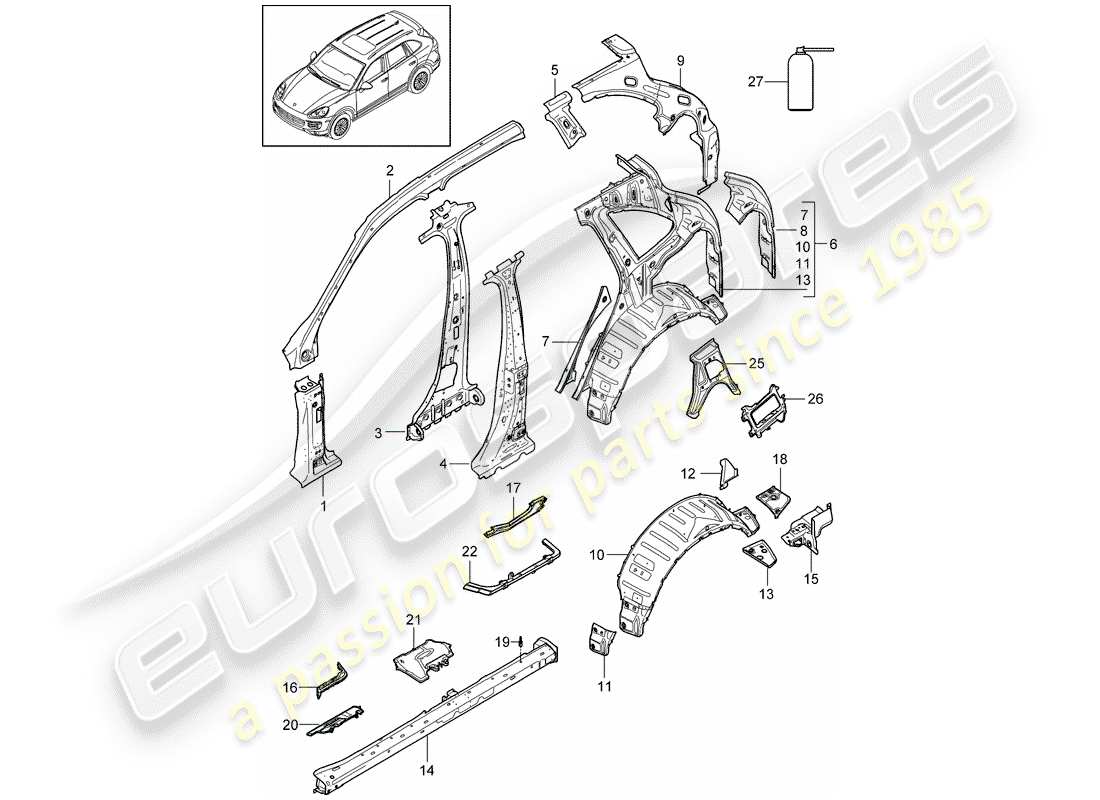 porsche 2011 (cayenne e2 92a) panneau latéral schéma des pièces
