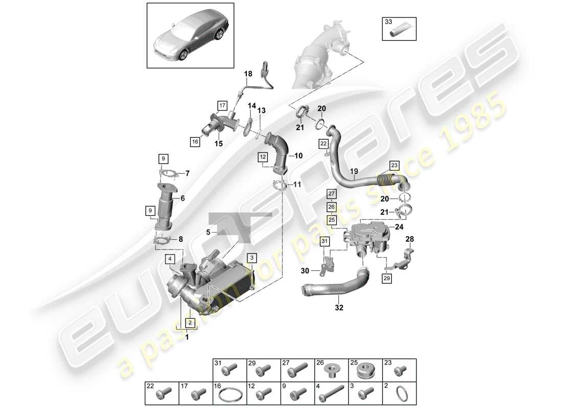porsche 2017 (panamera 971-1) recirculation des échappements schéma des pièces