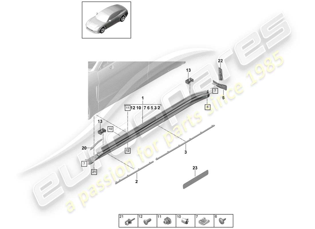 porsche 2017 (panamera 971-1) garniture de membre latéral schéma des pièces