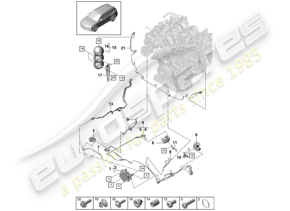 porsche 2019 (cayenne e3 9ya/9yb) schéma des pièces du système de vide