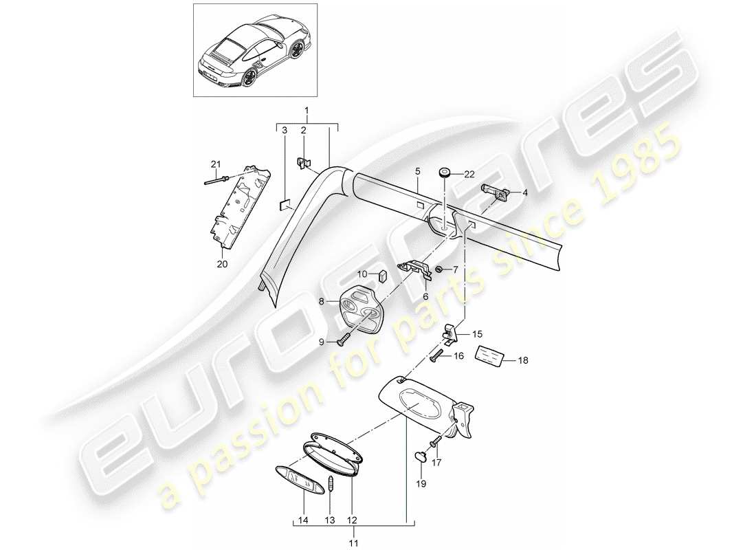 porsche 2011 (997-2 turbo / gt2 rs) schéma des pièces du pilier a