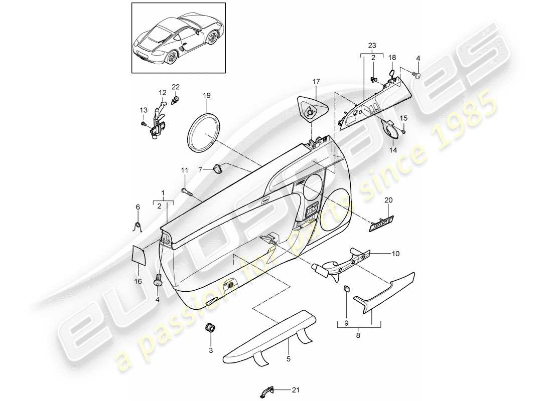 porsche 2012 (987 cayman) panneau de porte schéma des pièces
