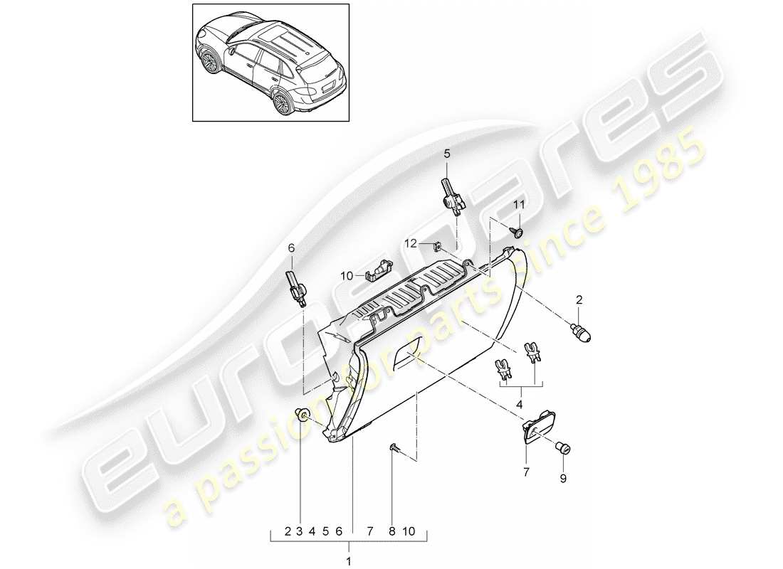porsche 2011 (cayenne e2 92a) boite à gants schéma des pièces