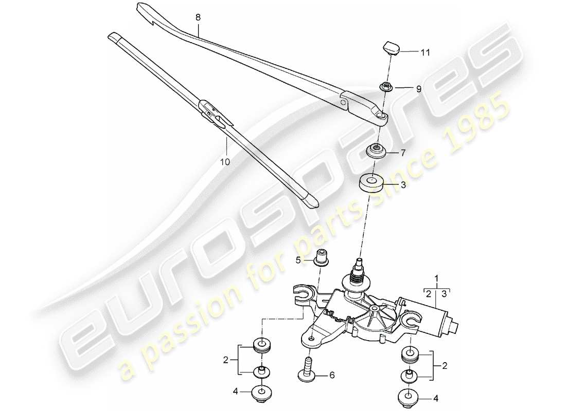 porsche 2005 (997-1) essuie-glace arrière schéma des pièces