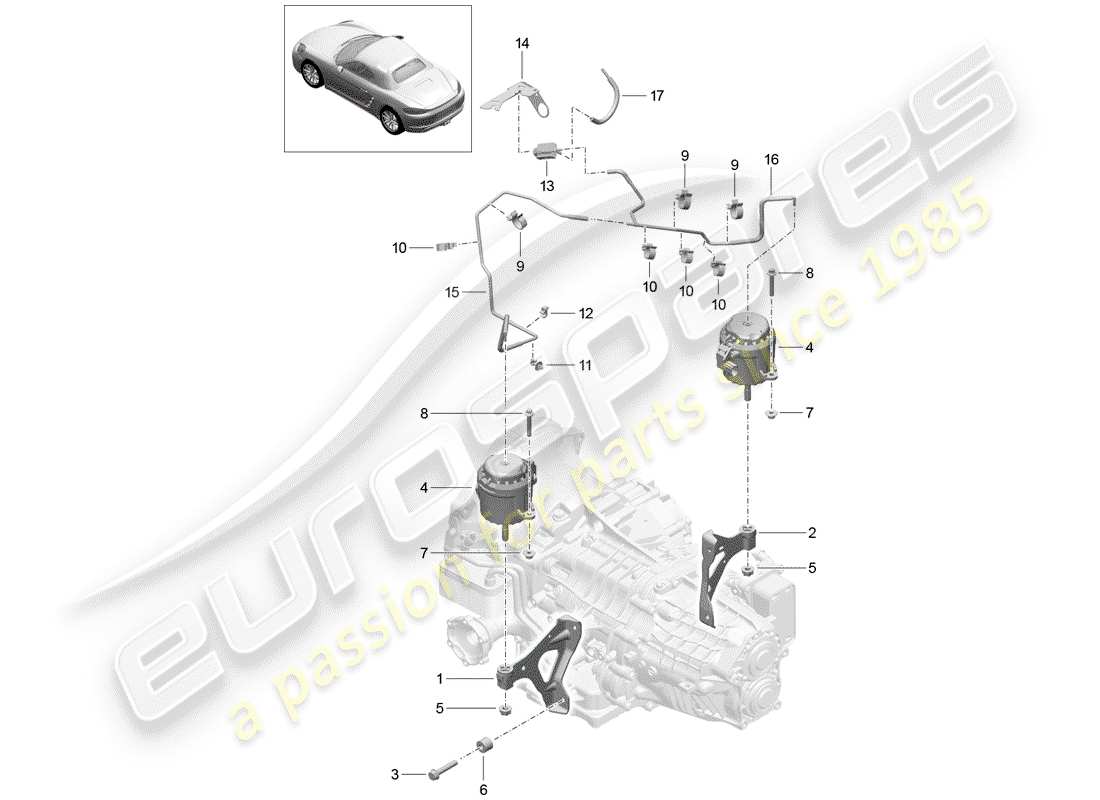 porsche 2019 (718 boxster) sous-cadre schéma des pièces
