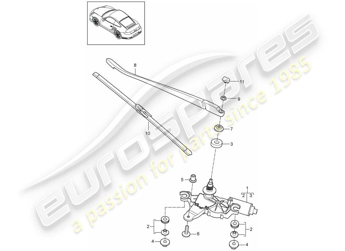 porsche 2013 (997-2 turbo / gt2 rs) essuie-glace arrière schéma des pièces