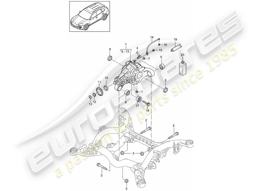 porsche 2011 (cayenne e2 92a) différentiel d'essieu arrière schéma des pièces