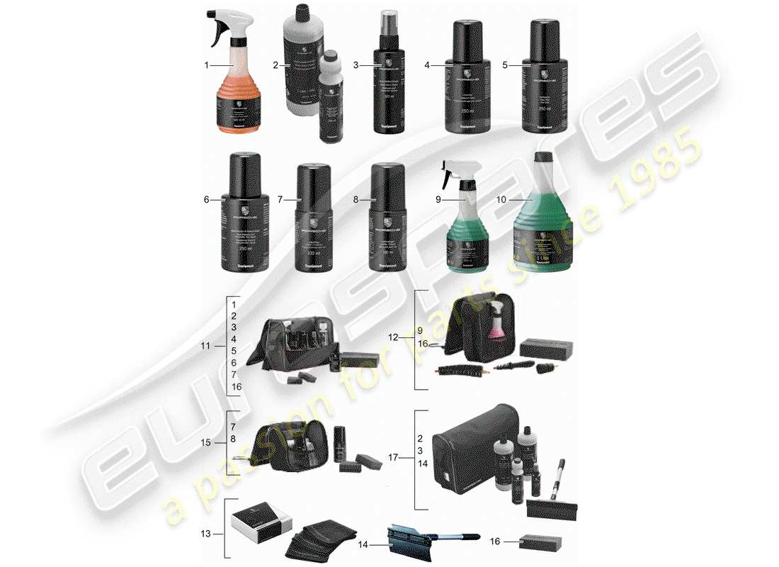 porsche 2016 (tequipment 98x/99x) agent de nettoyage schéma des pièces