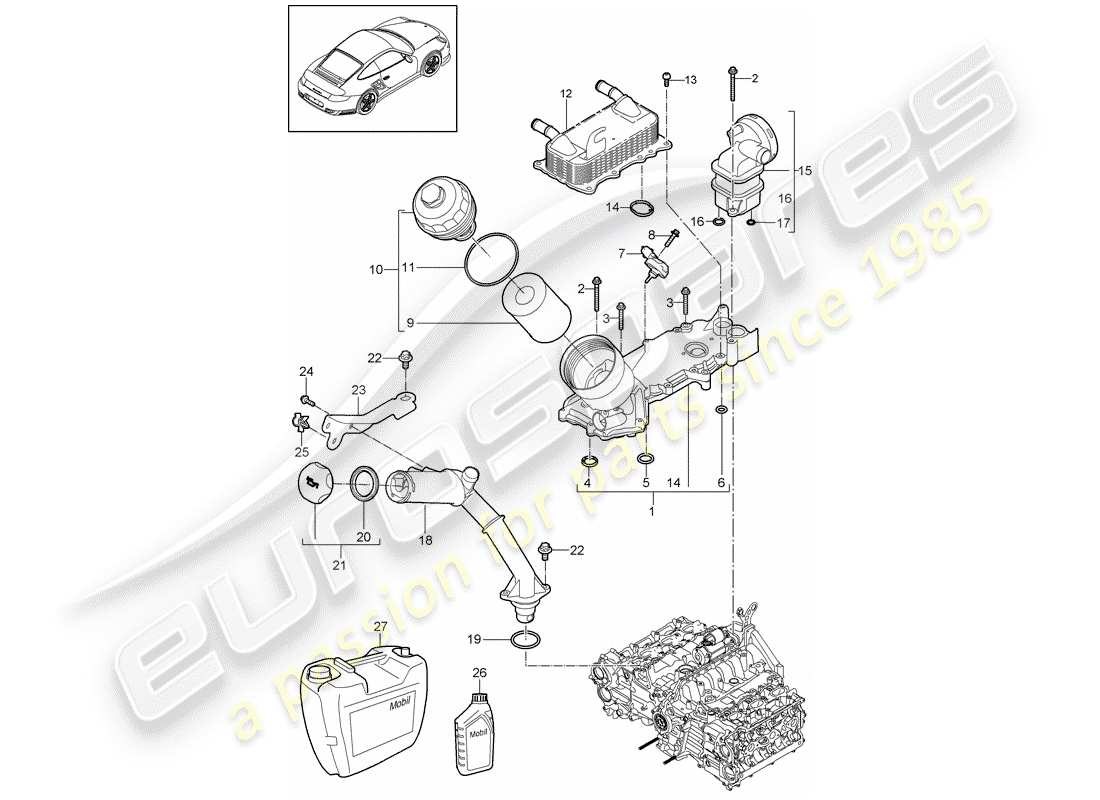 porsche 2013 (997-2 turbo / gt2 rs) lubrification du moteur schéma des pièces