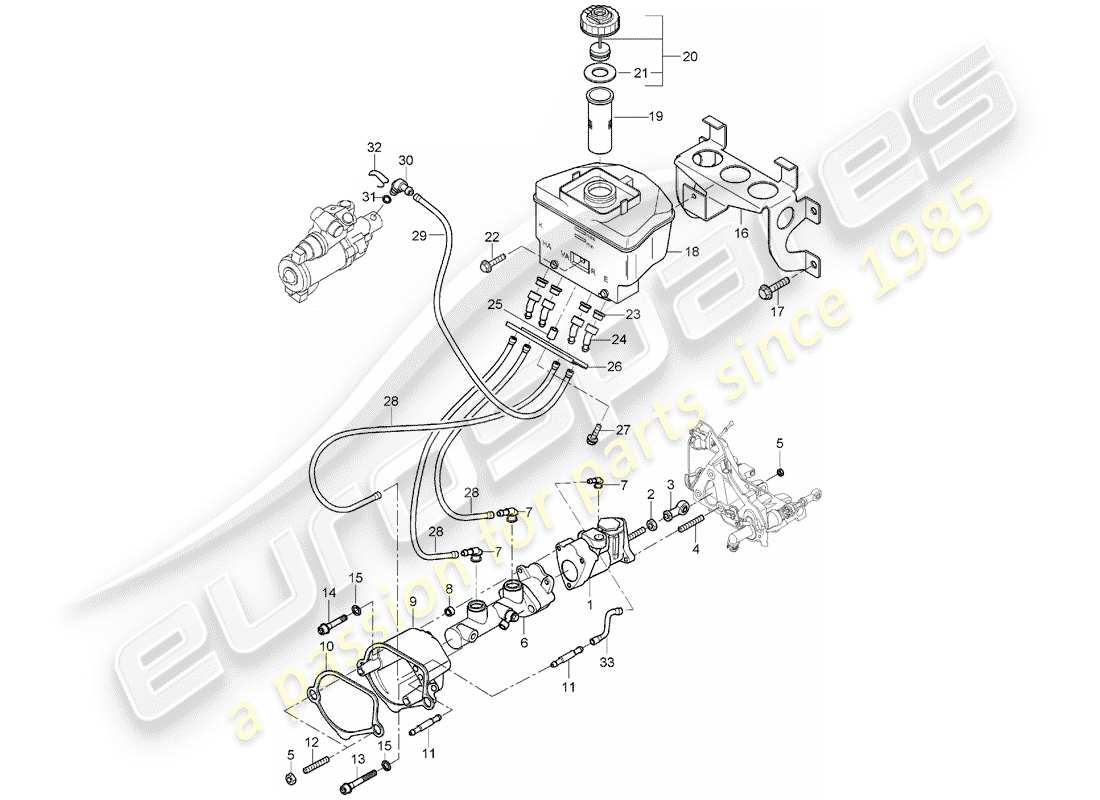porsche 2004 (carrera gt) maitre-cylindre de frein - servo-frein - réservoir pour - liquide de frein schéma des pièces
