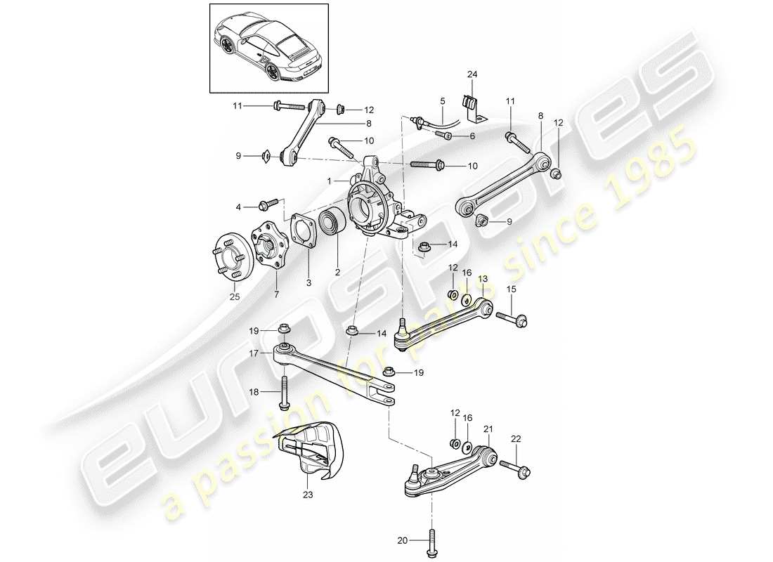 porsche 2007 (997-1 turbo / gt2) essieu arrière schéma des pièces