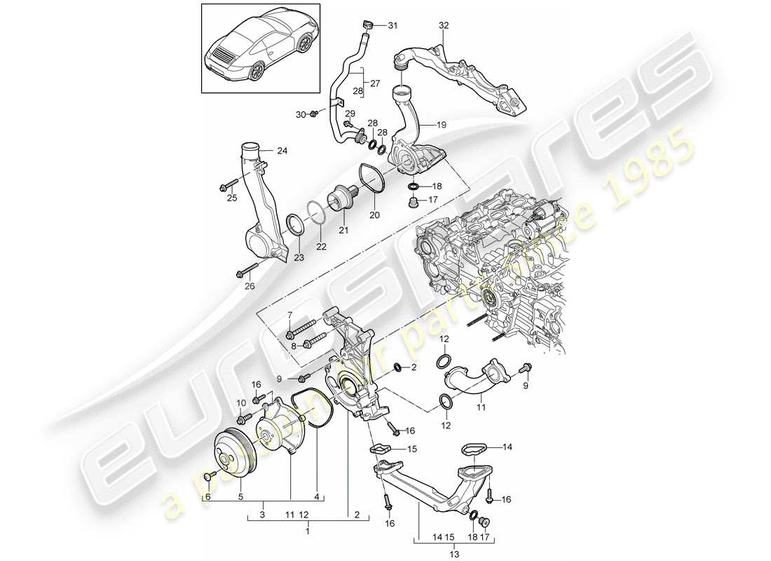 porsche 2009 (997-2) pompe à eau schéma des pièces