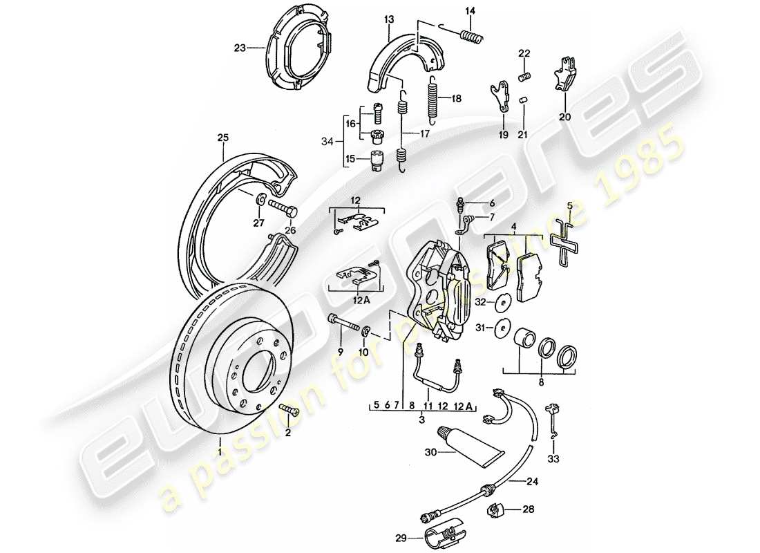 porsche 1990 (928) freins à disque - voir informations techniques - gr.4 nr. 1/89 diagramme de pièce