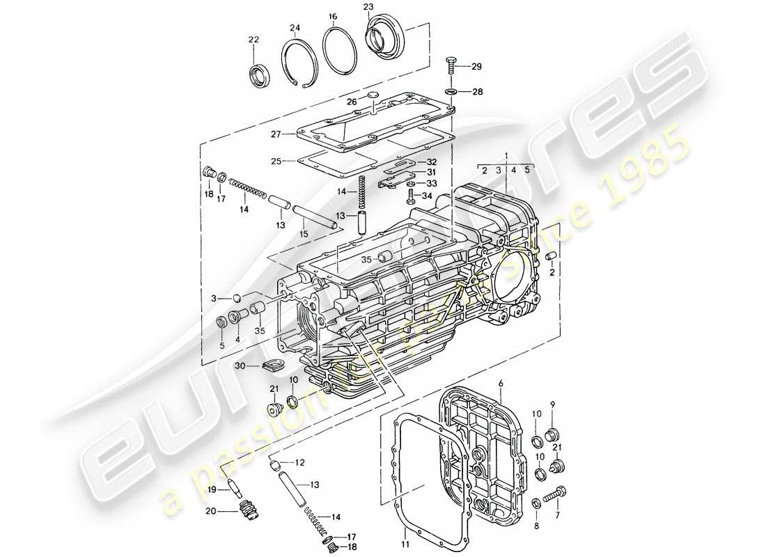 porsche 1994 (928) boite de vitesses manuelle - transmission de remplacement - carter de transmission schéma des pièces