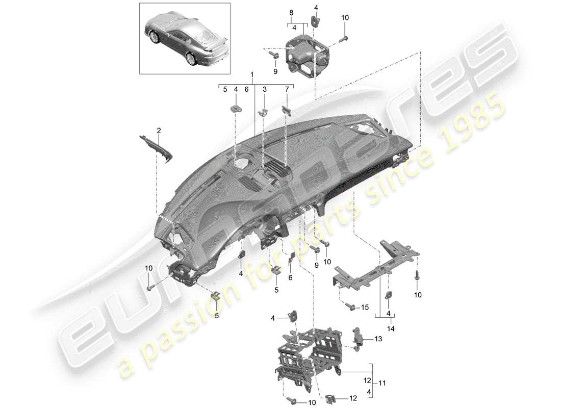 porsche 2020 (991-2 r/gt3/rs) garniture du tableau de bord schéma des pièces