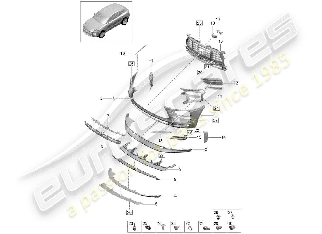 porsche 2019 (macan) pare-chocs schéma des pièces