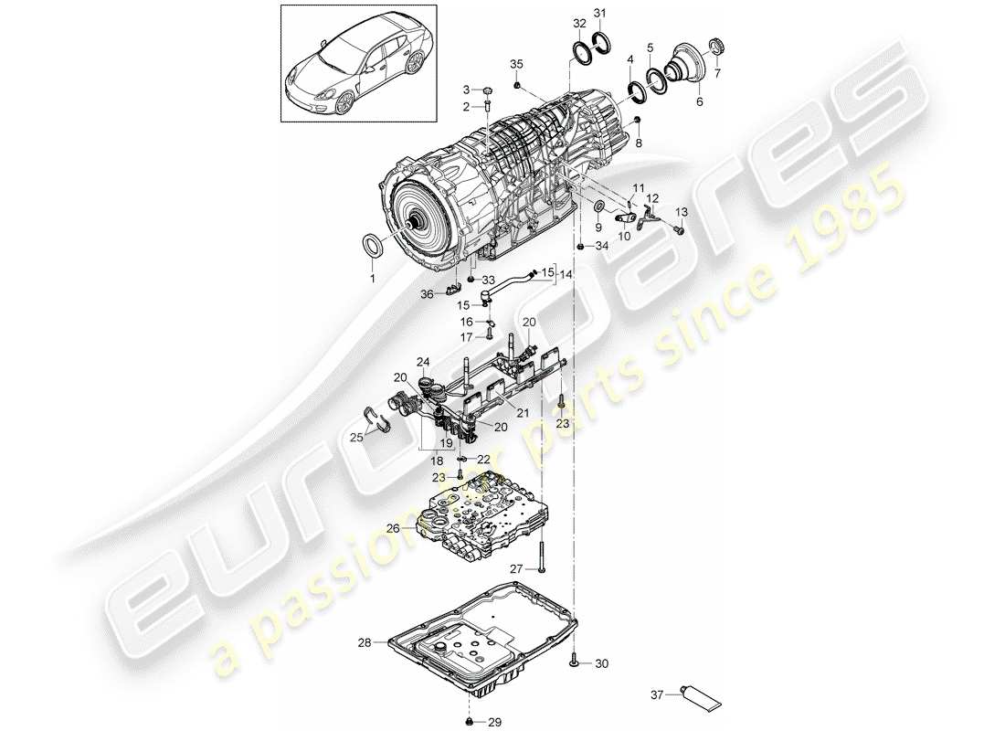 porsche 2015 (panamera 970) 7-speed boîte de vitesses à double embrayage schéma des pièces