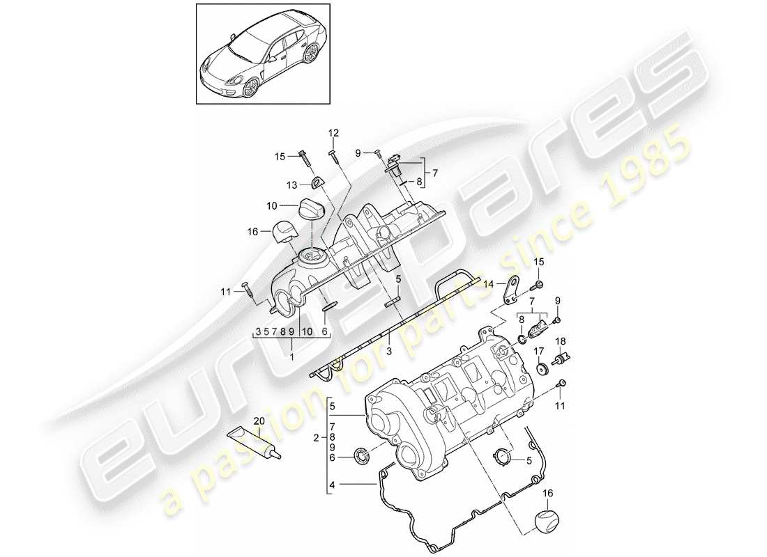 porsche 2015 (panamera 970) couvercle de soupape schéma des pièces
