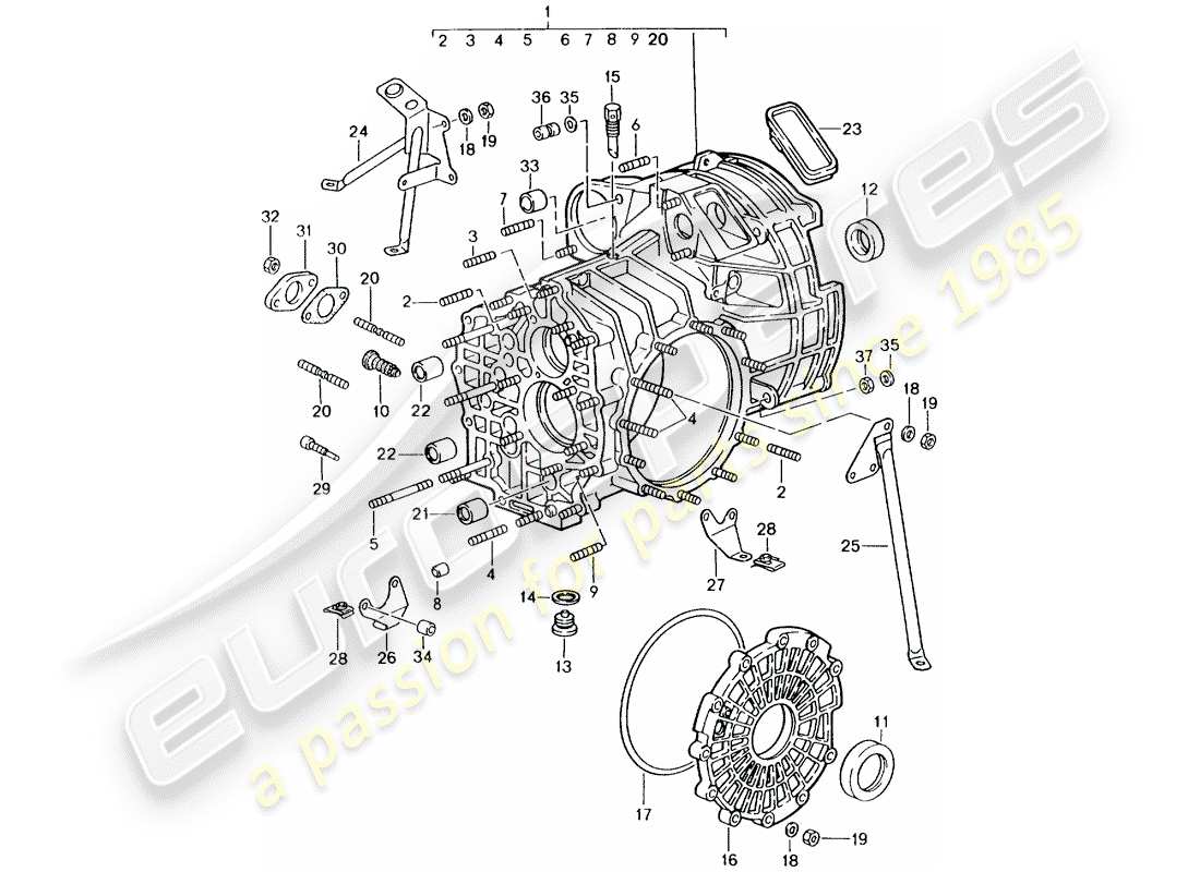 porsche 1990 (964) transmission de remplacement - prêt à l'installation - boîtier de transmission schéma des pièces