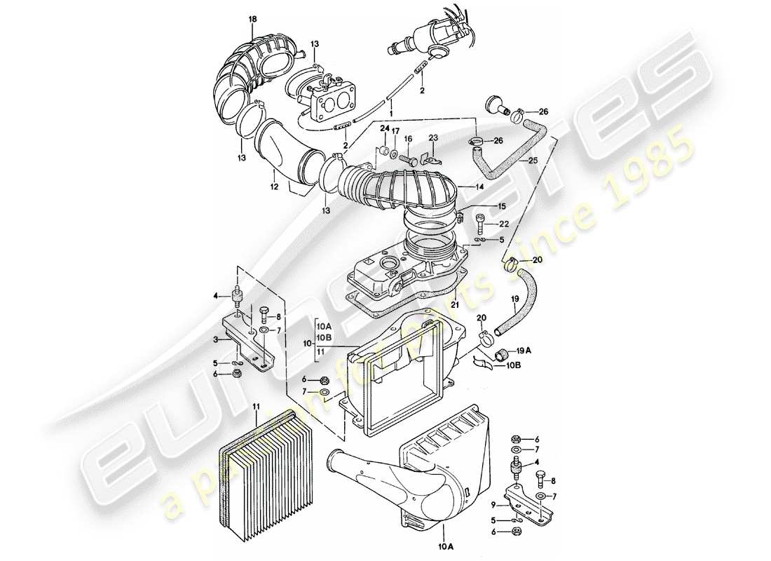 porsche 1981 (924) système de filtre à air schéma des pièces
