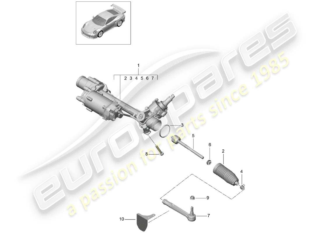 porsche 991 turbo (2020) mécanisme de direction schéma des pièces