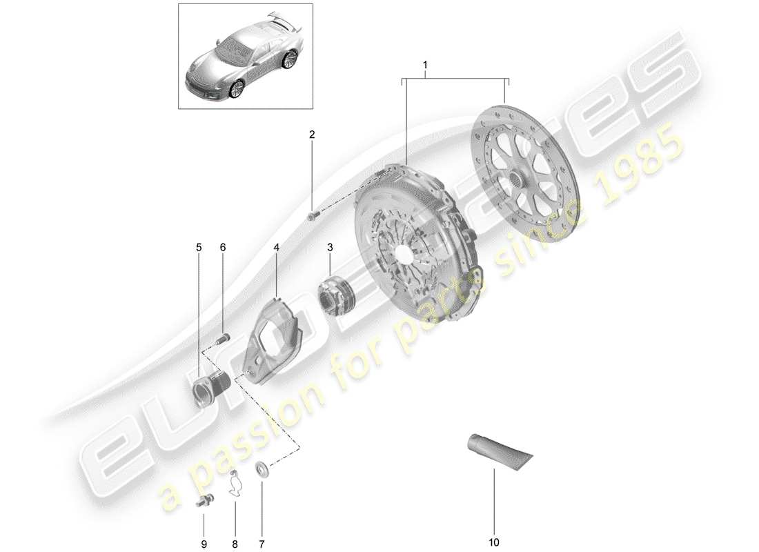 porsche 2017 (991-2 r/gt3/rs) embrayage schéma des pièces