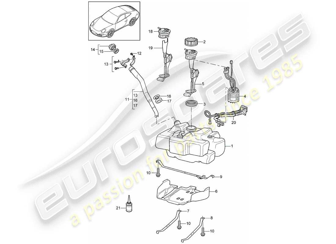 porsche 2009 (997-2) réservoir d'essence schéma des pièces