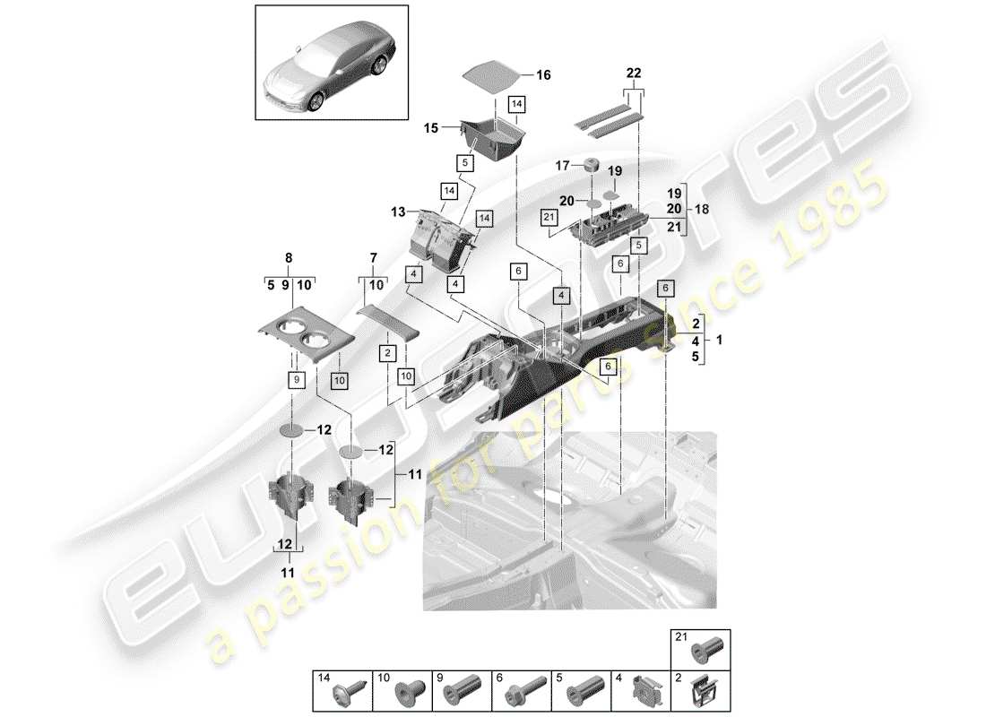 porsche 2017 (panamera 971-1) console centrale schéma des pièces