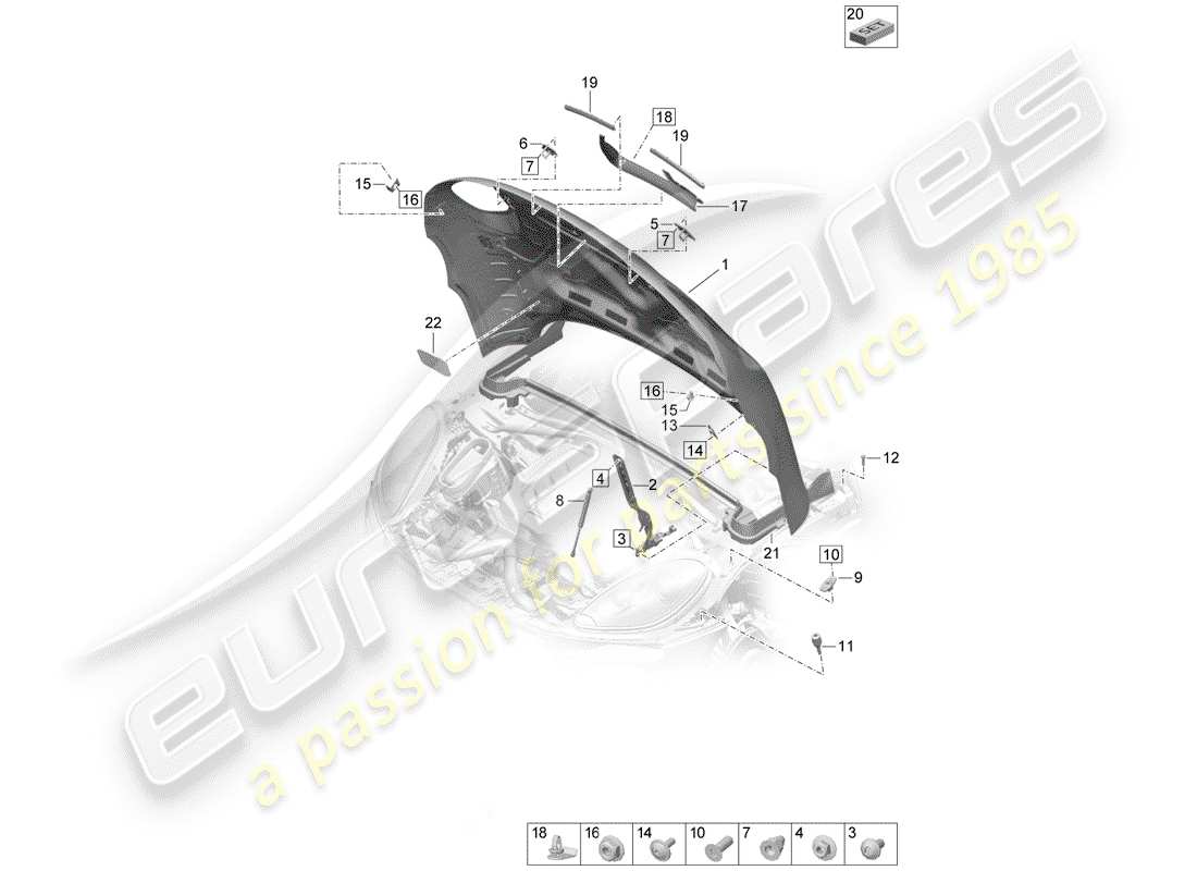 porsche 2019 (macan) diagramme des pièces du capot