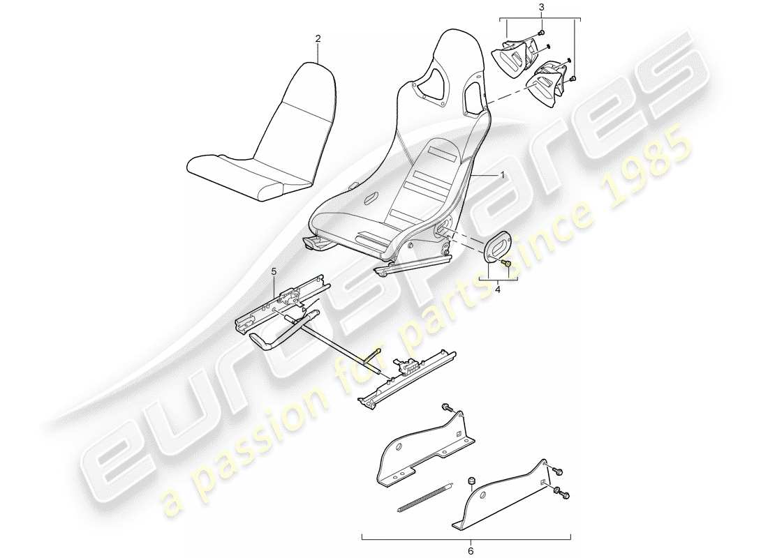 porsche 2008 (997-1 gt3) seat schéma des pièces