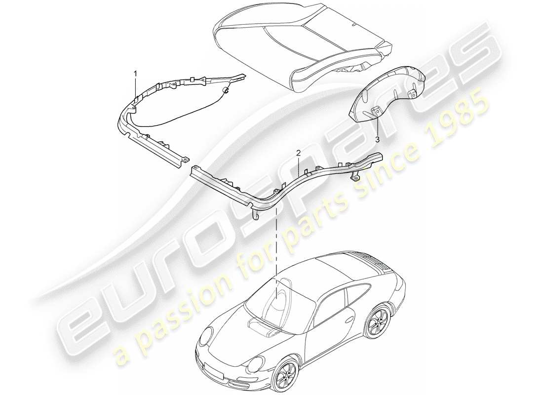 porsche 2008 (997-1 gt3) schéma des pièces du porte-coussin