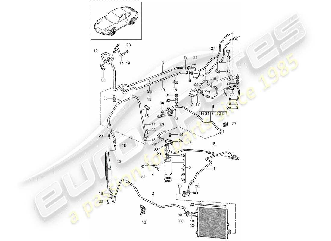 porsche 2012 (997-2) circuit frigorifique schéma des pièces