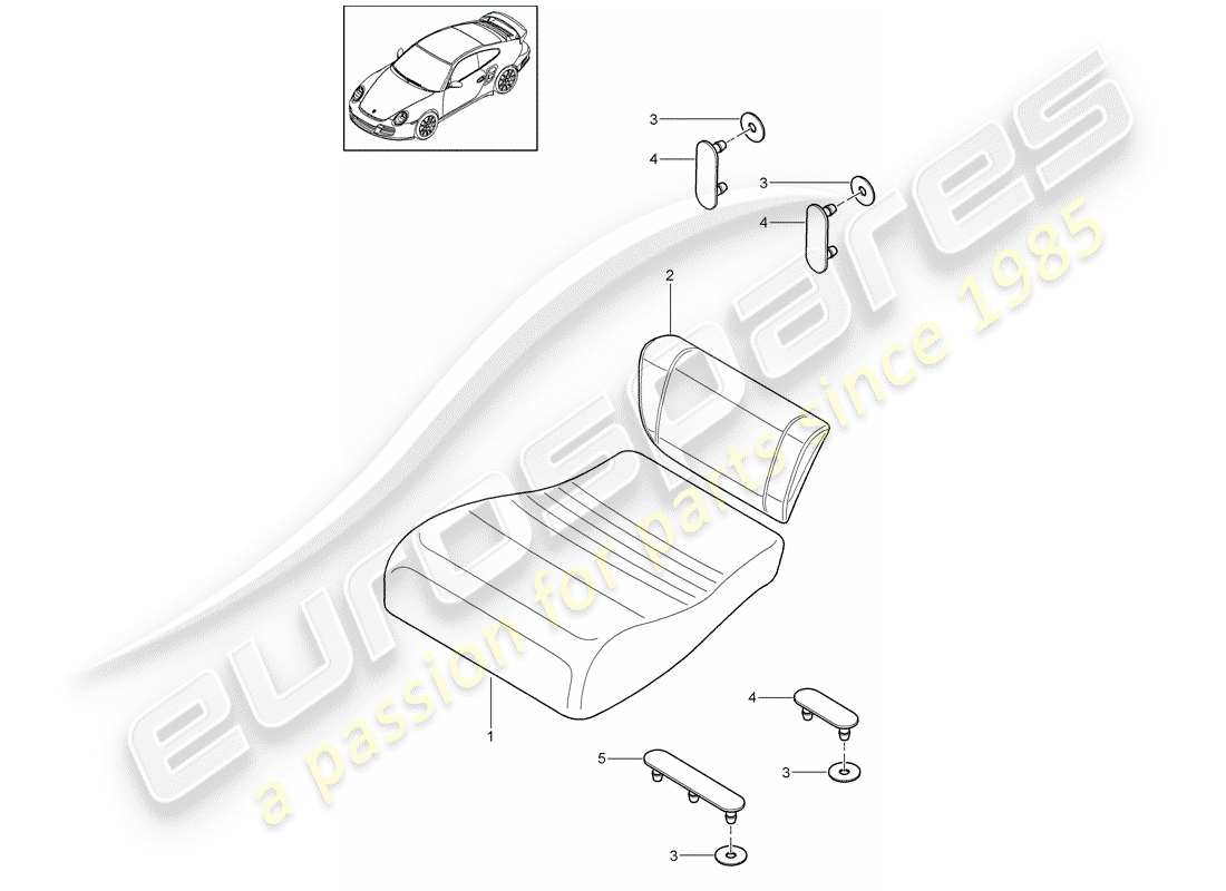 porsche 2009 997-2 turbo / gt2 coussin de siège arrière schéma des pièces