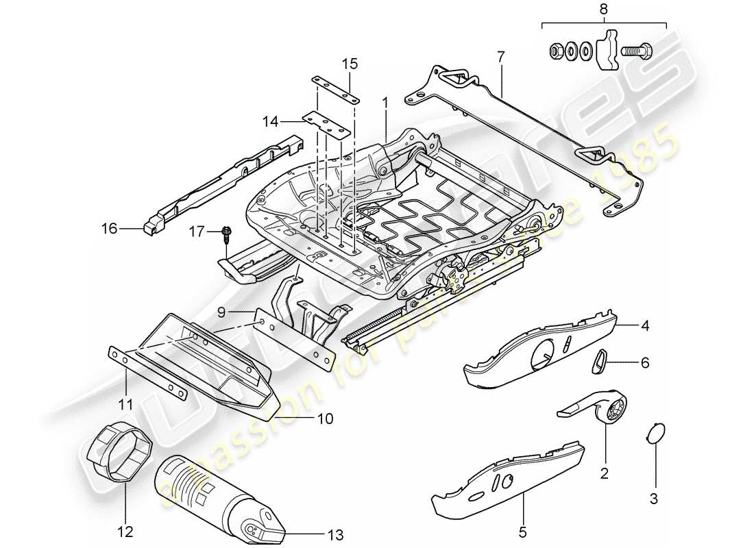 porsche 2008 (997-1 gt3) cadre de siège schéma des pièces