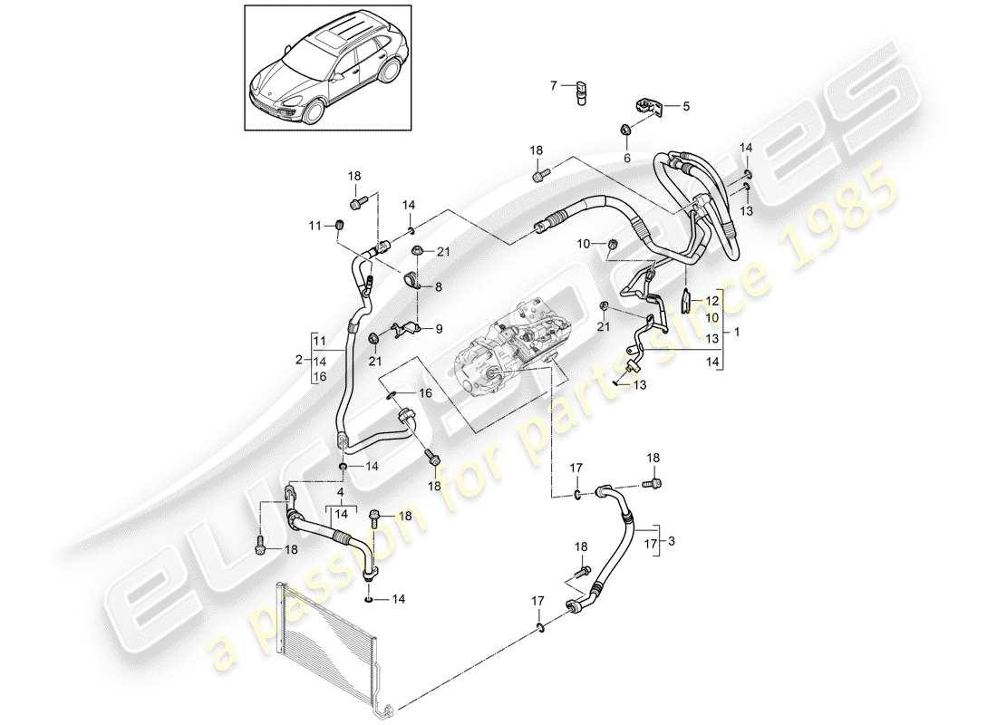 porsche 2015 (cayenne e2 92a) circuit frigorifique schéma des pièces
