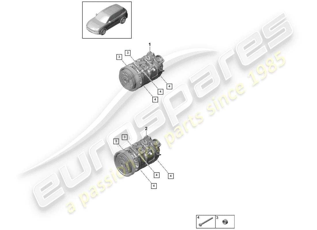 porsche 2019 (cayenne e3 9ya/9yb) diagramme des pièces du compresseur