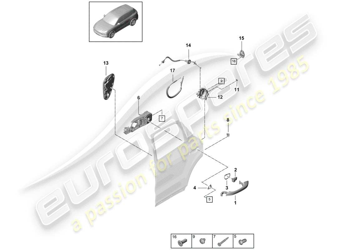 porsche 2019 (cayenne e3 9ya/9yb) poignée de porte, extérieure schéma des pièces