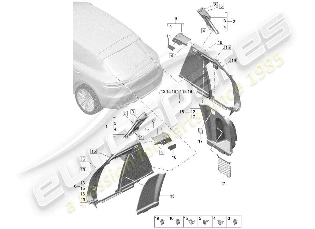 porsche 2020 (macan) diagramme des pièces de doublure