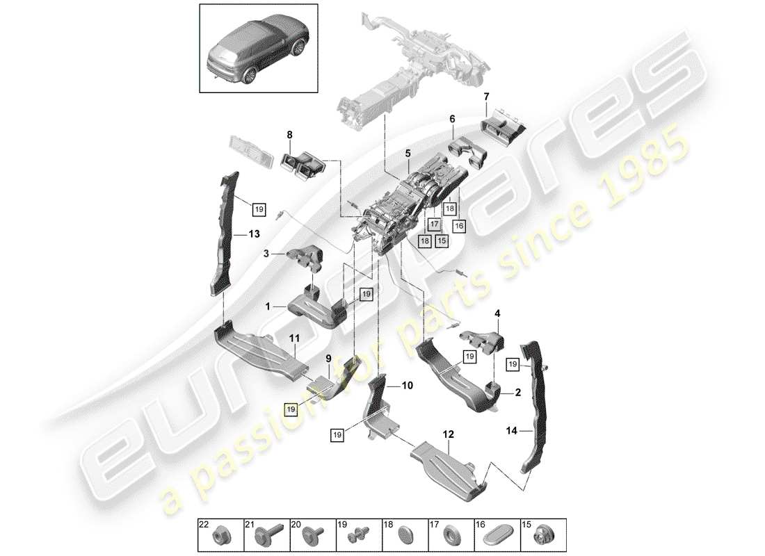porsche 2019 (cayenne e3 9ya/9yb) conduit d'air schéma des pièces