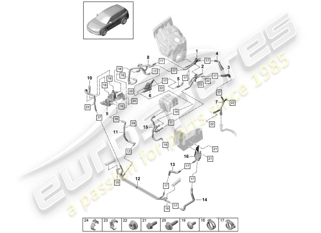 porsche 2019 (cayenne e3 9ya/9yb) schéma des pièces du chauffage