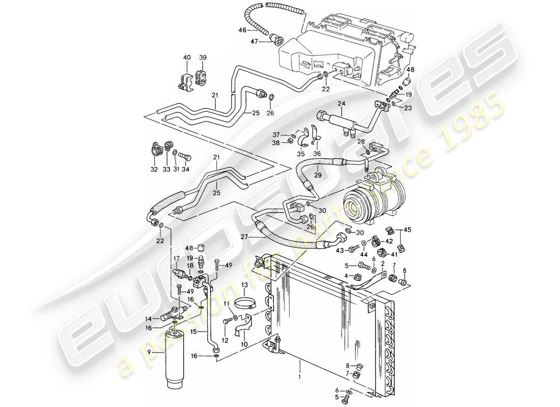 porsche 1994 (928) climatiseur automatique - lignes - et - unités auxiliaires schéma des pièces