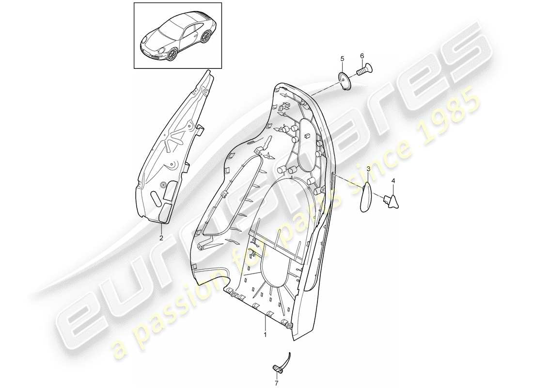 porsche 2010 (997-2) coque de dossier schéma des pièces