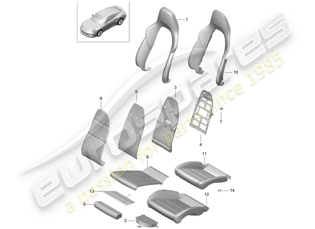 porsche 2019 (991-2 turbo) pièce en mousse diagramme des pièces